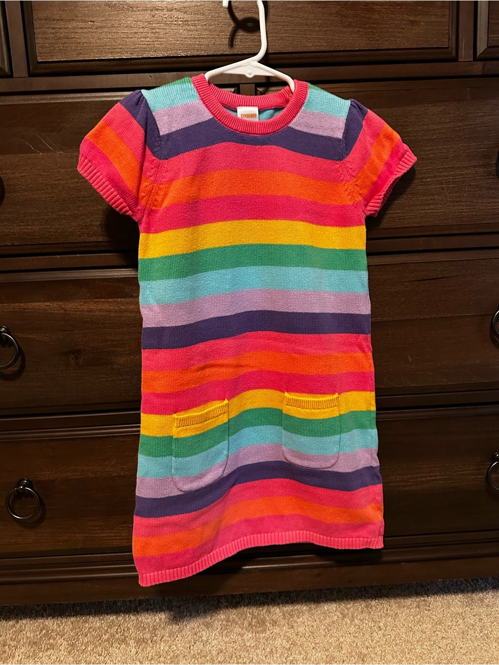 Girls Rainbow Stripe Sweater Dress - Bright Multicolor